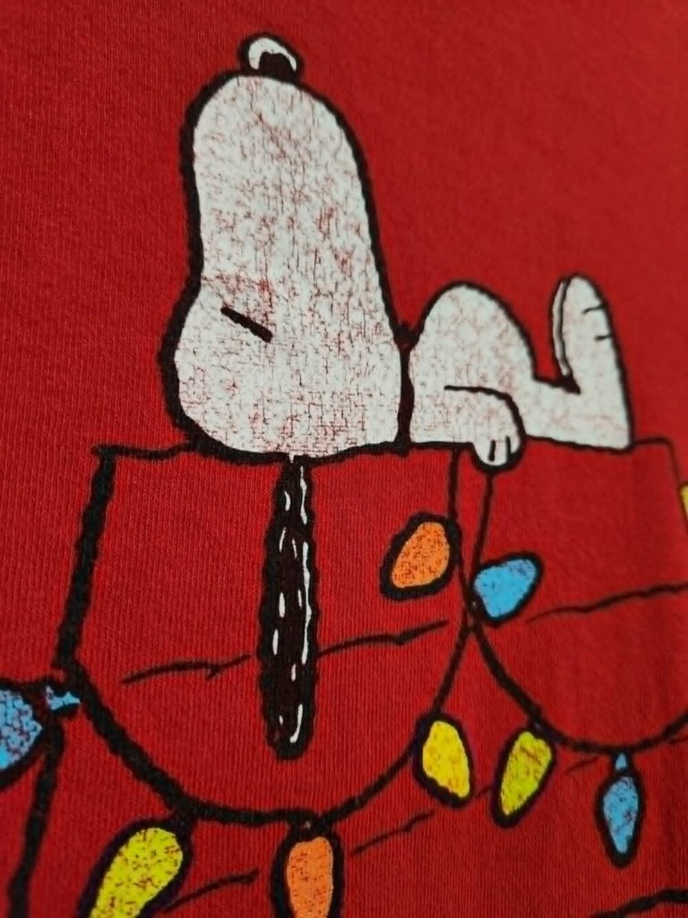 Peanuts Snoopy Christmas T-Shirt 2XL Delta Pro Weight Red Doghouse Lights Xmas - Picture 4 of 6